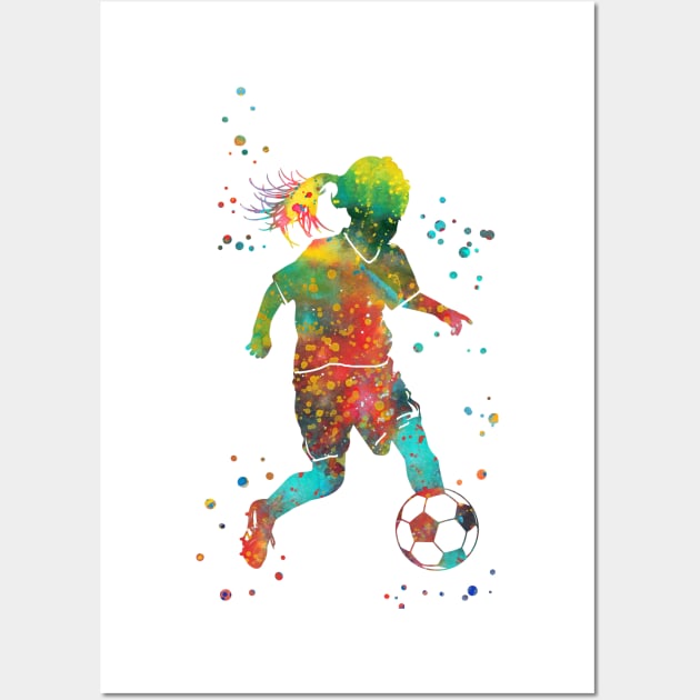 Soccer Player Little Girl With Ball Wall Art by RosaliArt